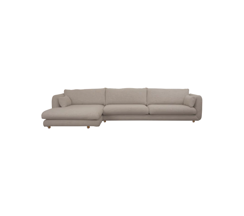 Bloom 3-seater sofa with chaise longue, right and teak legs