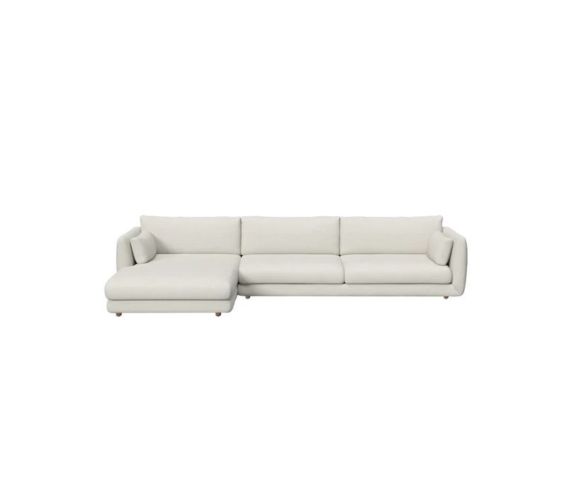 Bloom 3-seater sofa with chaise longue, right and teak legs