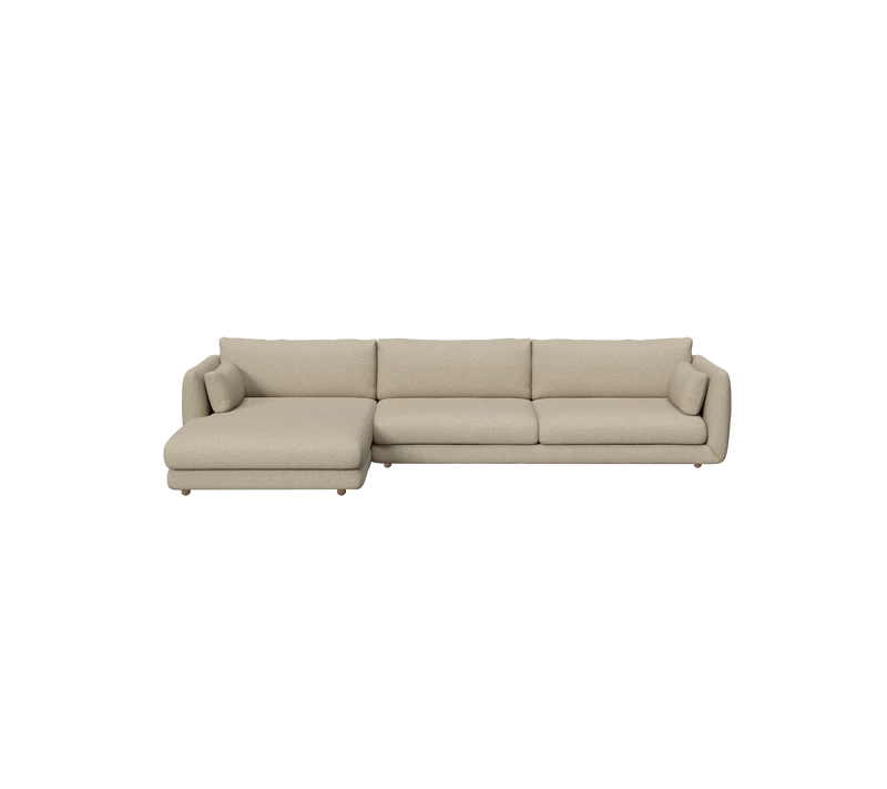 Bloom 3-seater sofa with chaise longue, right and teak legs