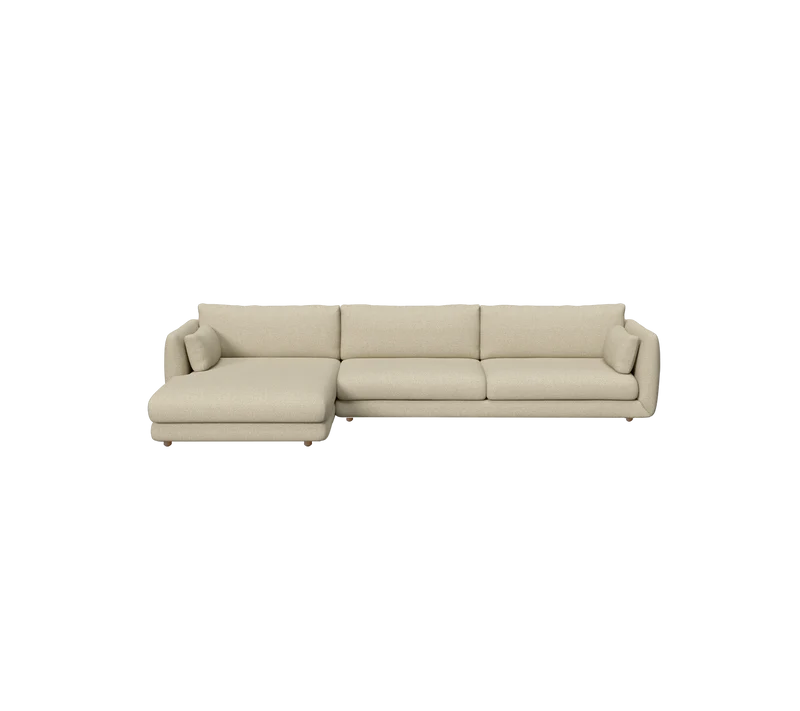 Bloom 3-seater sofa with chaise longue, right and teak legs