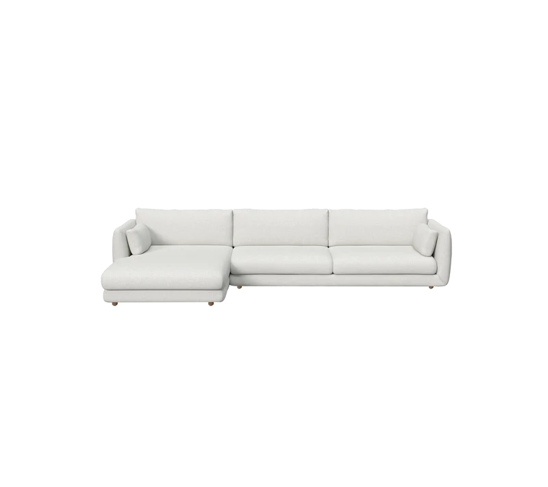 Bloom 3-seater sofa with chaise longue, right and teak legs