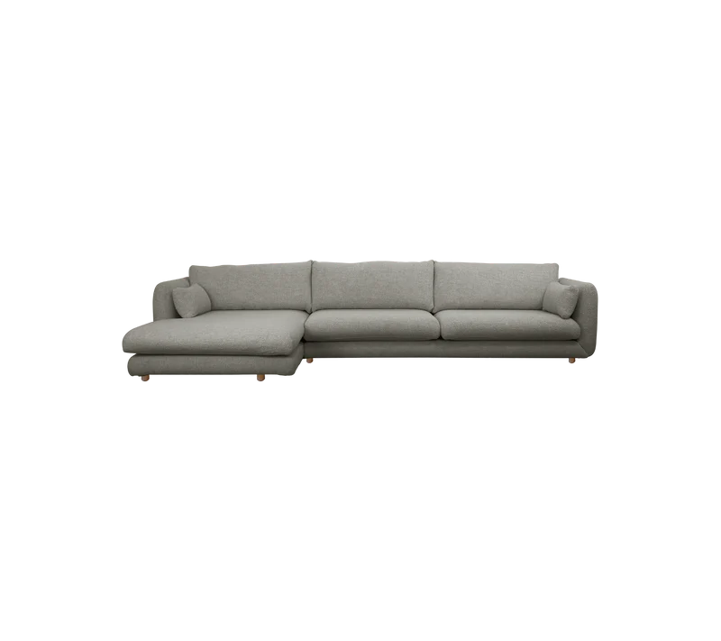 Bloom 3-seater sofa with chaise longue, right and teak legs