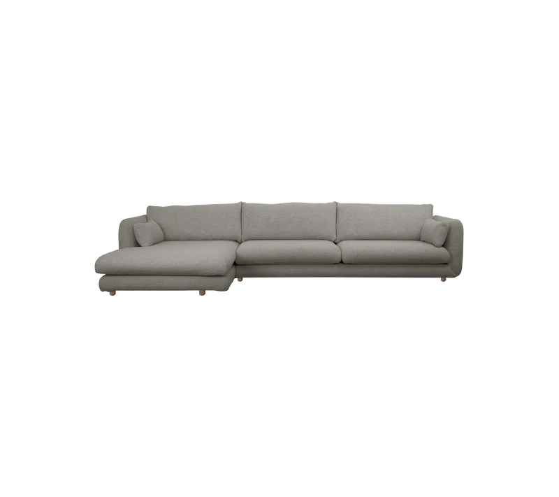 Bloom 3-seater sofa with chaise longue, right and teak legs