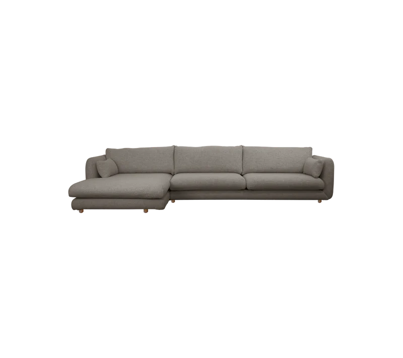 Bloom 3-seater sofa with chaise longue, right and teak legs