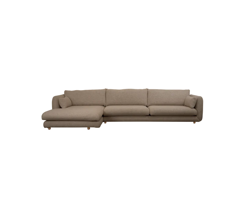 Bloom 3-seater sofa with chaise longue, right and teak legs