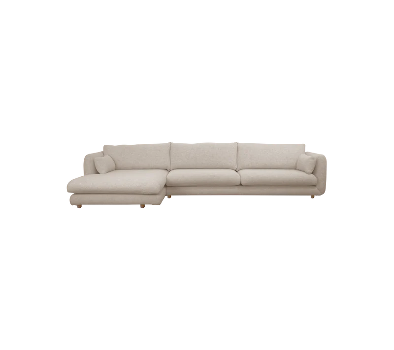 Bloom 3-seater sofa with chaise longue, right and teak legs