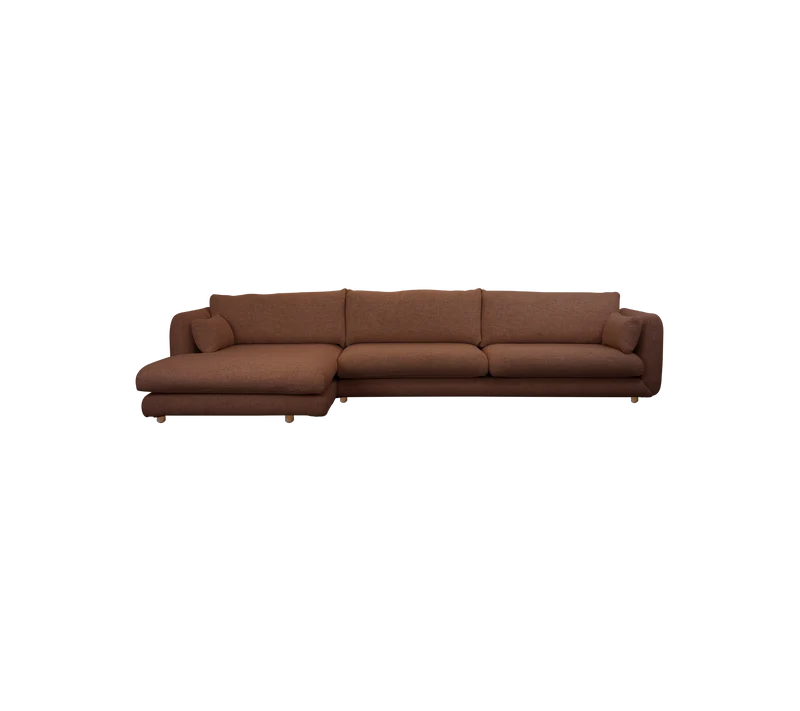 Bloom 3-seater sofa with chaise longue, right and teak legs