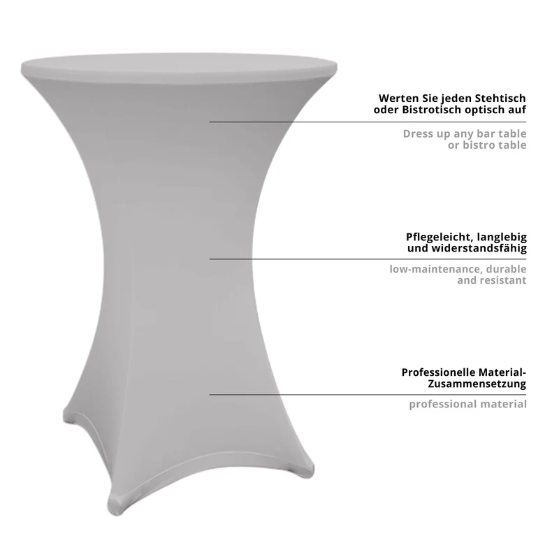 LUMALAND Stehtischhusse - Tisch Bezug - Husse - Ø 80-85 cm - Silbergrau - 5er-Set