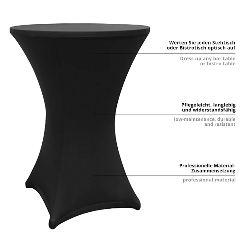 LUMALAND Stehtischhusse - Tisch Bezug - Husse - Ø 70-75 cm - Schwarz - 5er-Set