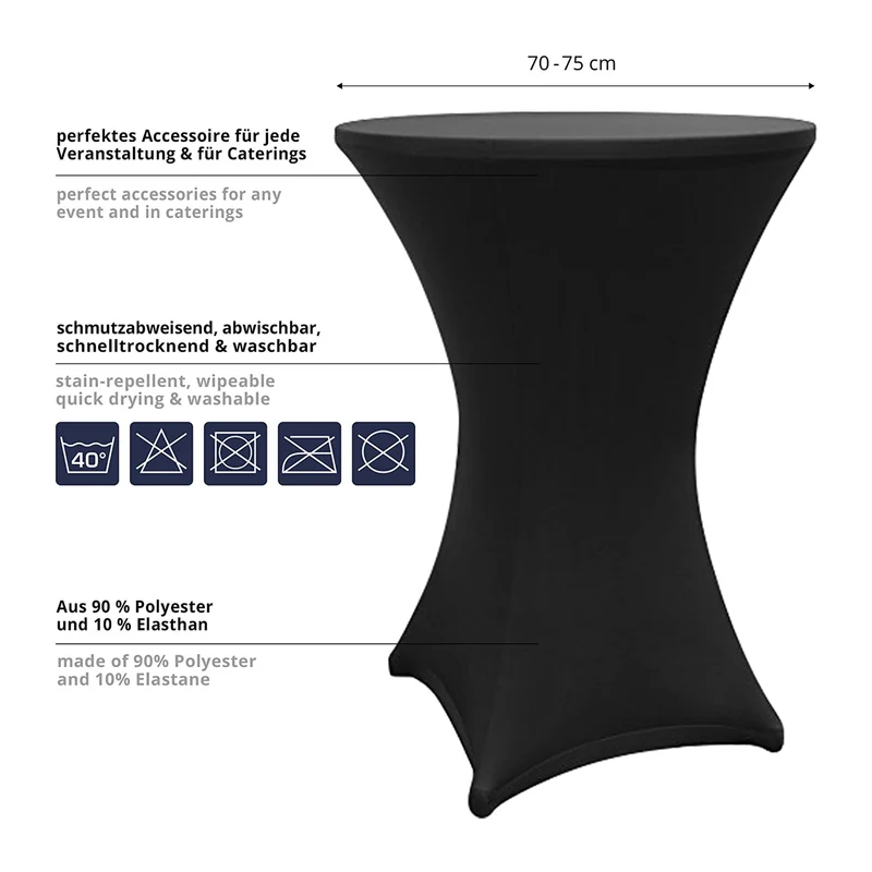 LUMALAND Stehtischhusse - Tisch Bezug - Husse - Ø 70-75 cm - Schwarz - 5er-Set