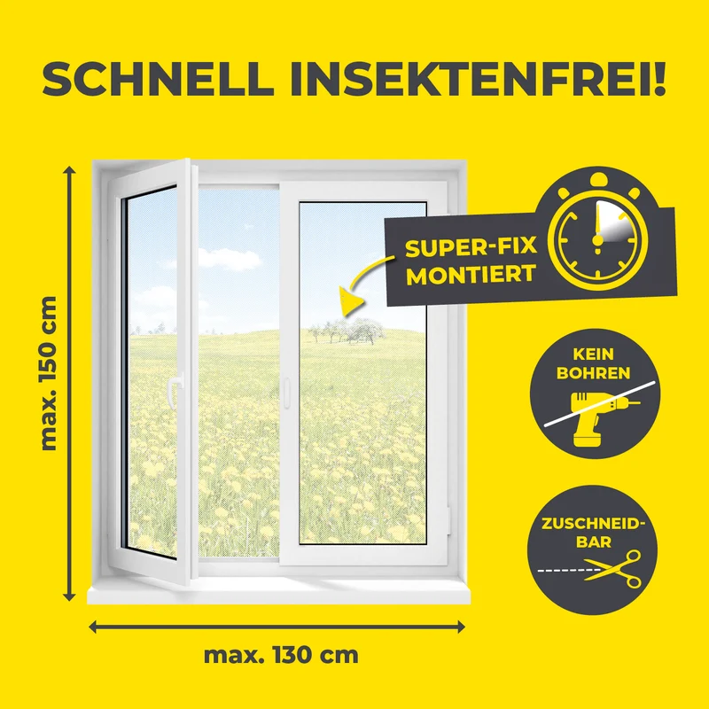 EASYmaxx Insect Protect Insektenschutzgitter mit Magnet - Fenster bis 110x130cm