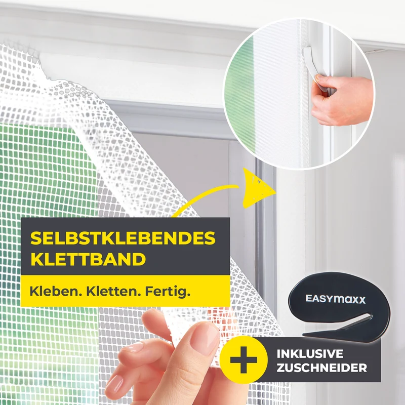 EASYmaxx Moskitonetz für Fenster bis 150 x 180 cm - selbstklebendes Klettband