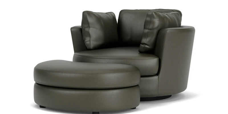 Swivel Chair with Half Moon Ottoman