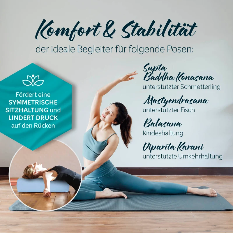 #DoYourYoga Yoga-Bolster Paravati - gefüllt mit Bio-Dinkelspelz - 67 x 22 x 13 cm - Hellblau