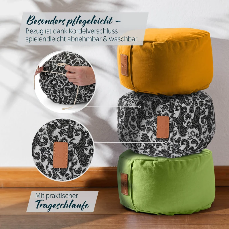 #DoYourYoga Yoga-Kissen Vishnu - gefüllt mit Bio-Buchweizenschalen - Rund 30 x 30 x 15 cm - Style 3 (Weiß-Schwarz)