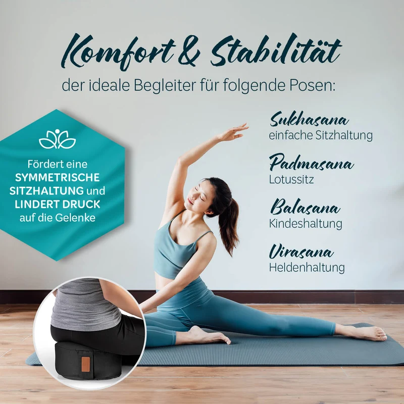#DoYourYoga Yoga-Kissen Vishnu - gefüllt mit Bio-Buchweizenschalen - Rund 30 x 30 x 15 cm - Schwarz