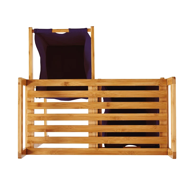 LUMALAND Bambus Wäschekorb mit 2 ausziehbaren Wäschesacken - 73 x 64 x 33 cm - Lila