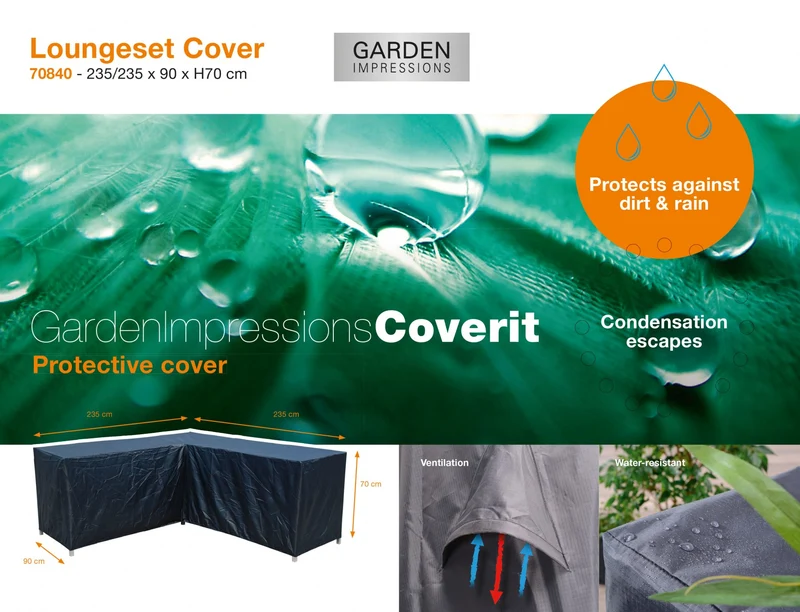 Coverit loungeset L-vorm hoes - 235/235x90xH70 cm