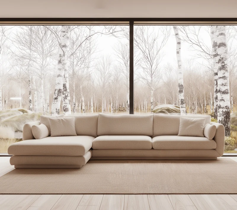 Bloom 3-seater sofa with chaise longue, right and plinth