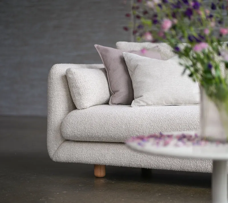 Bloom 3-seater sofa with chaise longue, left and teak legs