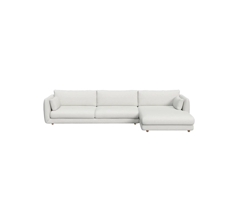 Bloom 3-seater sofa with chaise longue, left and teak legs
