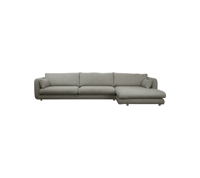 Bloom 3-seater sofa with chaise longue, left and teak legs