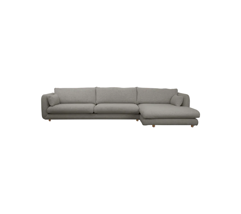 Bloom 3-seater sofa with chaise longue, left and teak legs