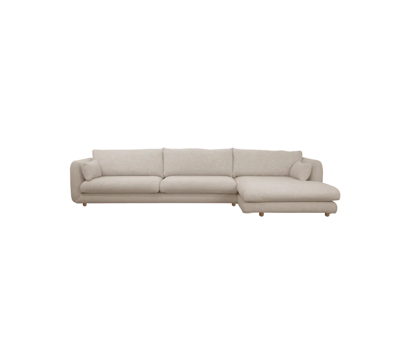 Bloom 3-seater sofa with chaise longue, left and teak legs