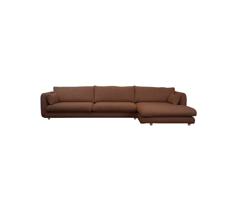 Bloom 3-seater sofa with chaise longue, left and teak legs