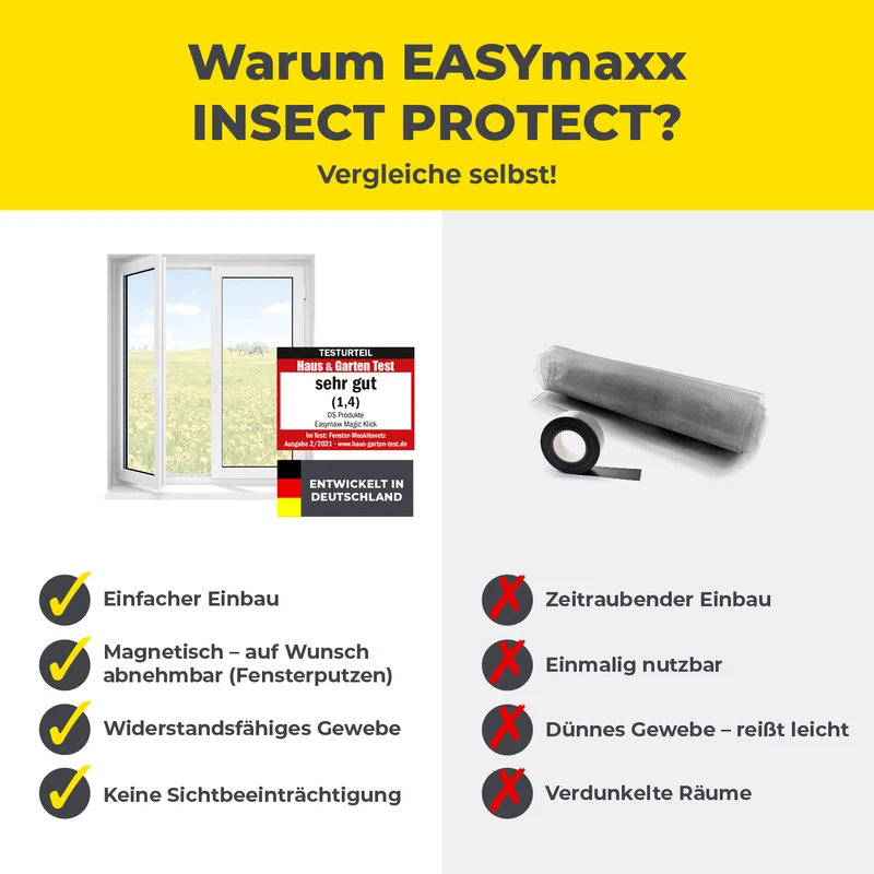 EASYmaxx Insect Protect Insektenschutzgitter mit Magnet - Fenster bis 130x150cm