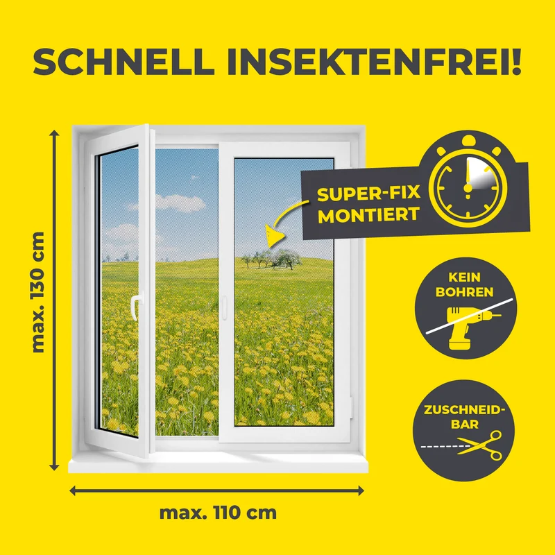 EASYmaxx Insect Protect Insektenschutzgitter mit Magnet - Fenster bis 110x130cm