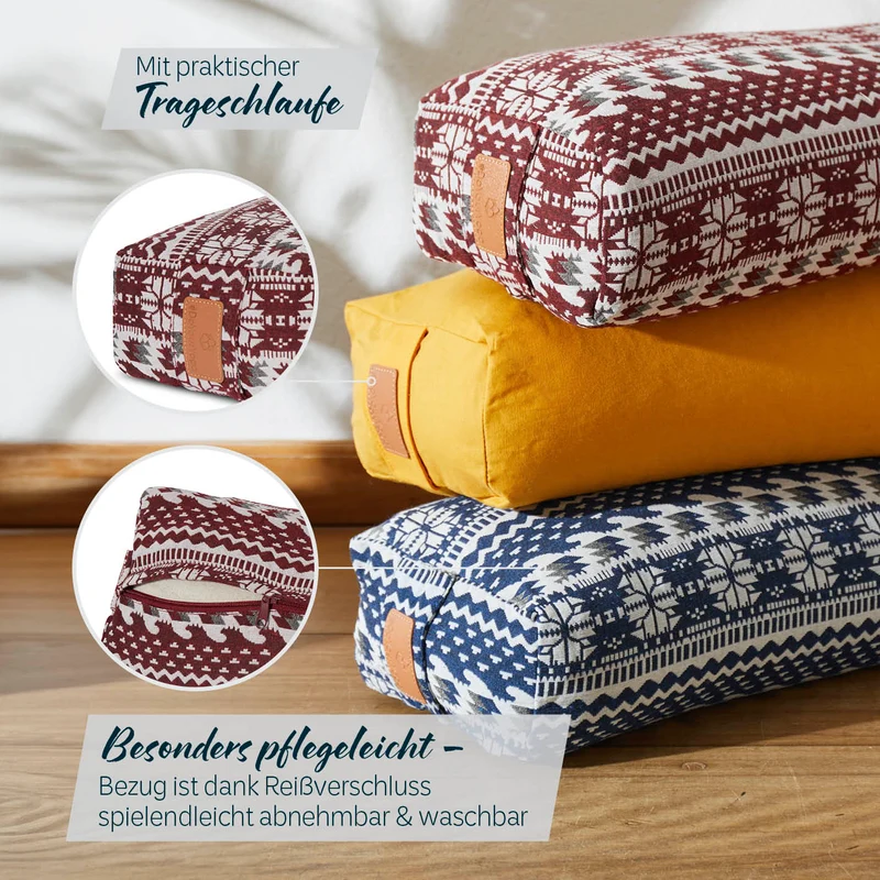 #DoYourYoga Yoga-Bolster Paravati - gefüllt mit Bio-Dinkelspelz - 67 x 22 x 13 cm - Style 9 (Rot-Weiß)