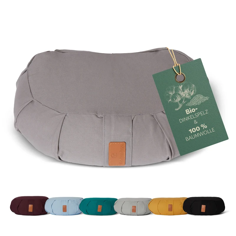 #DoYourYoga Yoga-Kissen Ganesh - gefüllt mit Bio-Dinkelspelz - Halbmond 45 x 30 x 14 cm - Grau