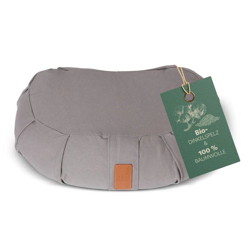 #DoYourYoga Yoga-Kissen Ganesh - gefüllt mit Bio-Dinkelspelz - Halbmond 45 x 30 x 14 cm - Grau