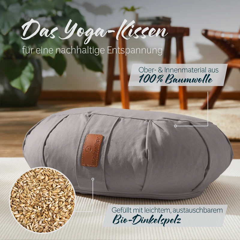 #DoYourYoga Yoga-Kissen Ganesh - gefüllt mit Bio-Dinkelspelz - Halbmond 45 x 30 x 14 cm - Grau