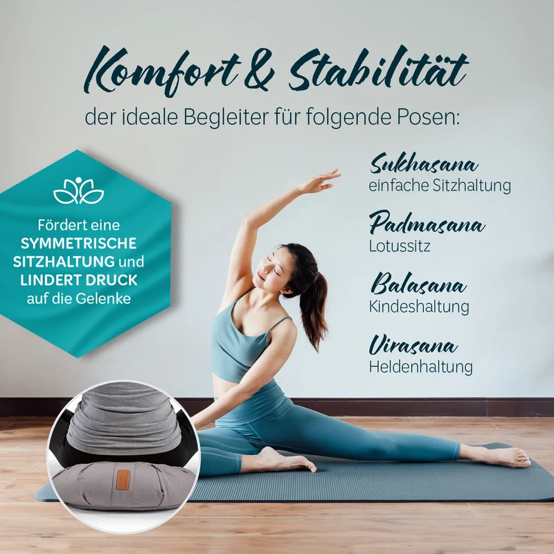 #DoYourYoga Yoga-Kissen Ganesh - gefüllt mit Bio-Dinkelspelz - Halbmond 45 x 30 x 14 cm - Grau