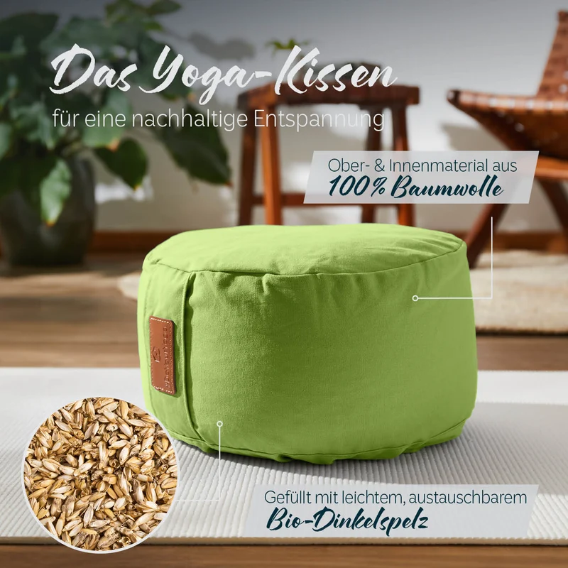 #DoYourYoga Yoga-Kissen Vishnu - gefüllt mit Bio-Dinkelspelz - Rund 30 x 30 x 15 cm - Hellgrün