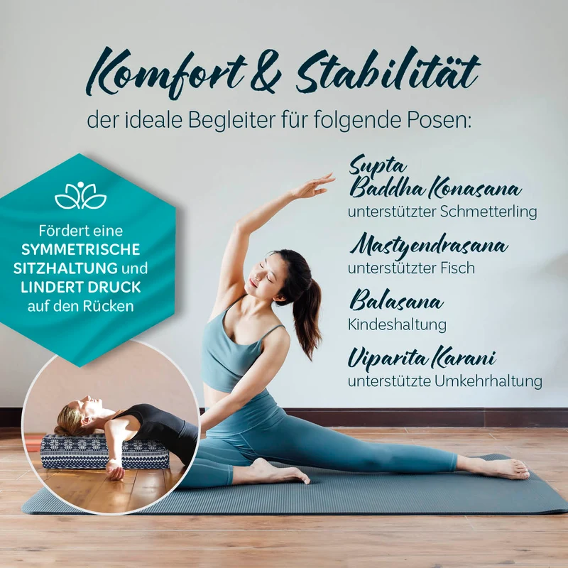 #DoYourYoga Yoga-Bolster Paravati - gefüllt mit Bio-Dinkelspelz - 67 x 22 x 13 cm - Style 1 (Blau-Weiß)