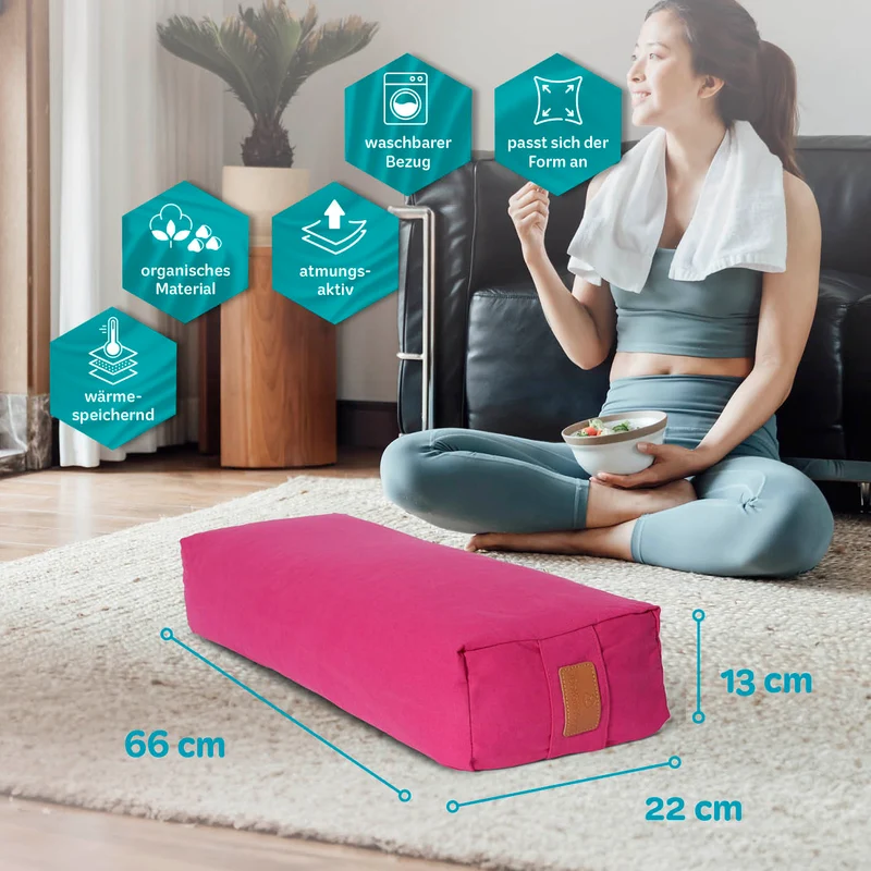 #DoYourYoga Yoga-Bolster Paravati - gefüllt mit Bio-Dinkelspelz - 67 x 22 x 13 cm - Pink