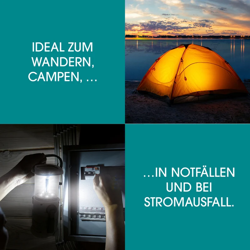 EASYmaxx Akku-Lampe mit Radio - Lädt über Solar, Kurbel und USB