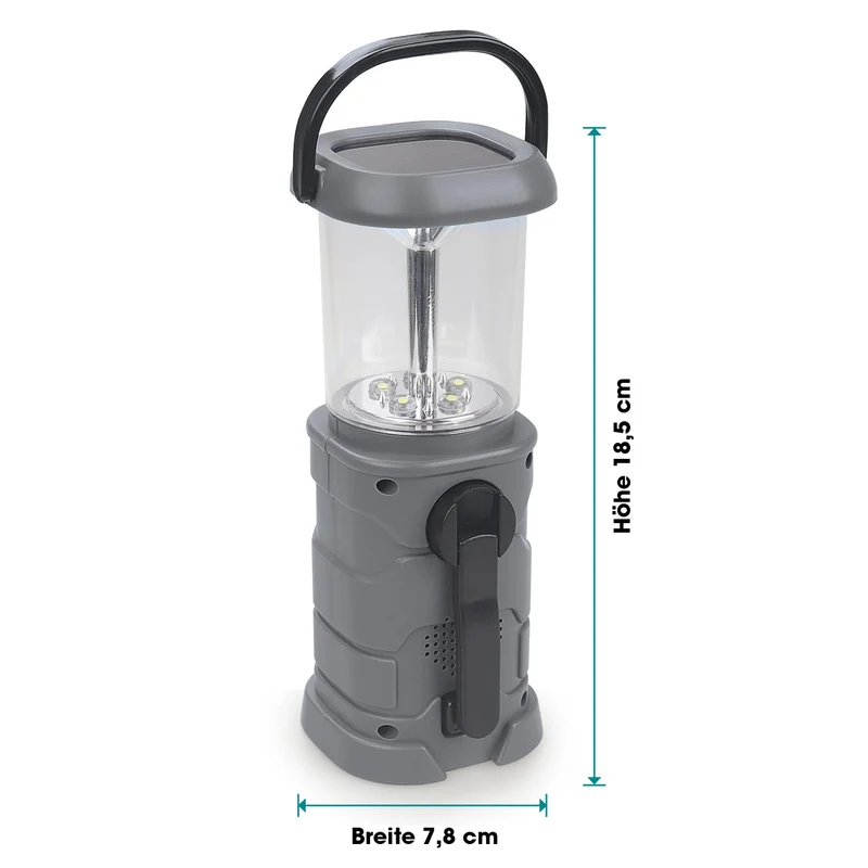 EASYmaxx Akku-Lampe mit Radio - Lädt über Solar, Kurbel und USB