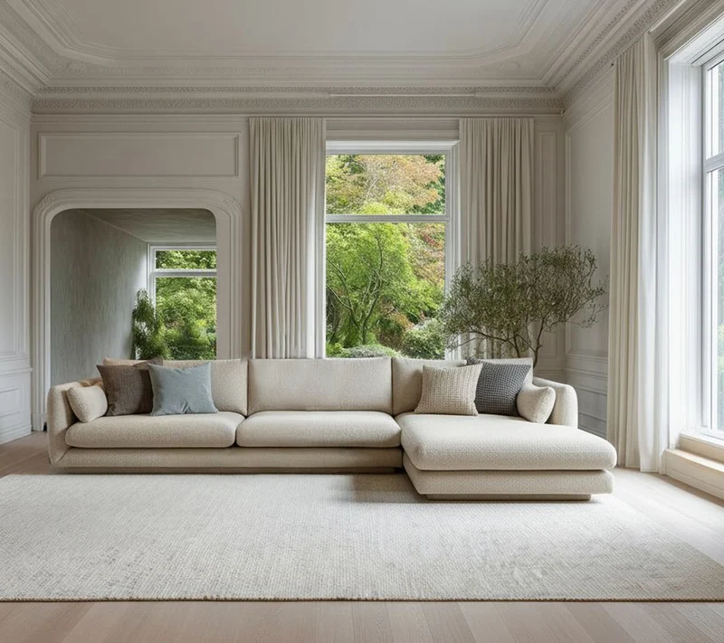 Bloom 3-seater sofa with chaise longue, left and plinth