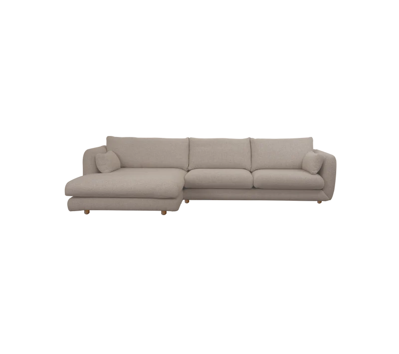 Bloom 2-seater sofa with chaise longue, right and teak legs
