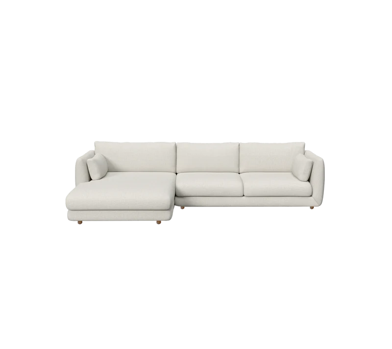 Bloom 2-seater sofa with chaise longue, right and teak legs
