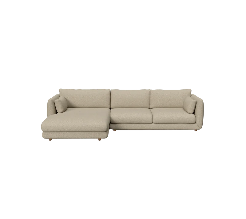 Bloom 2-seater sofa with chaise longue, right and teak legs
