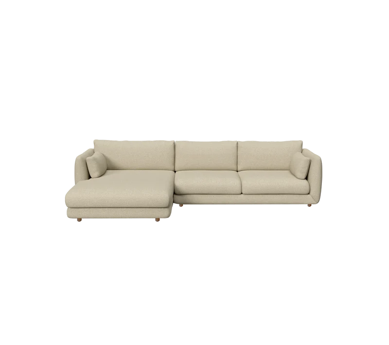 Bloom 2-seater sofa with chaise longue, right and teak legs