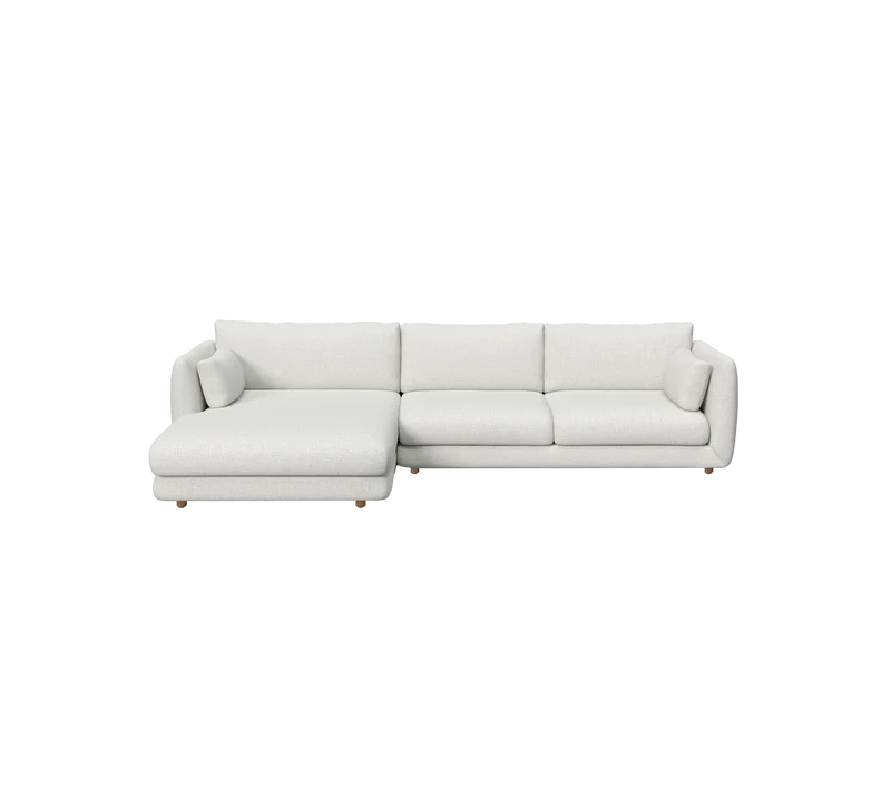 Bloom 2-seater sofa with chaise longue, right and teak legs