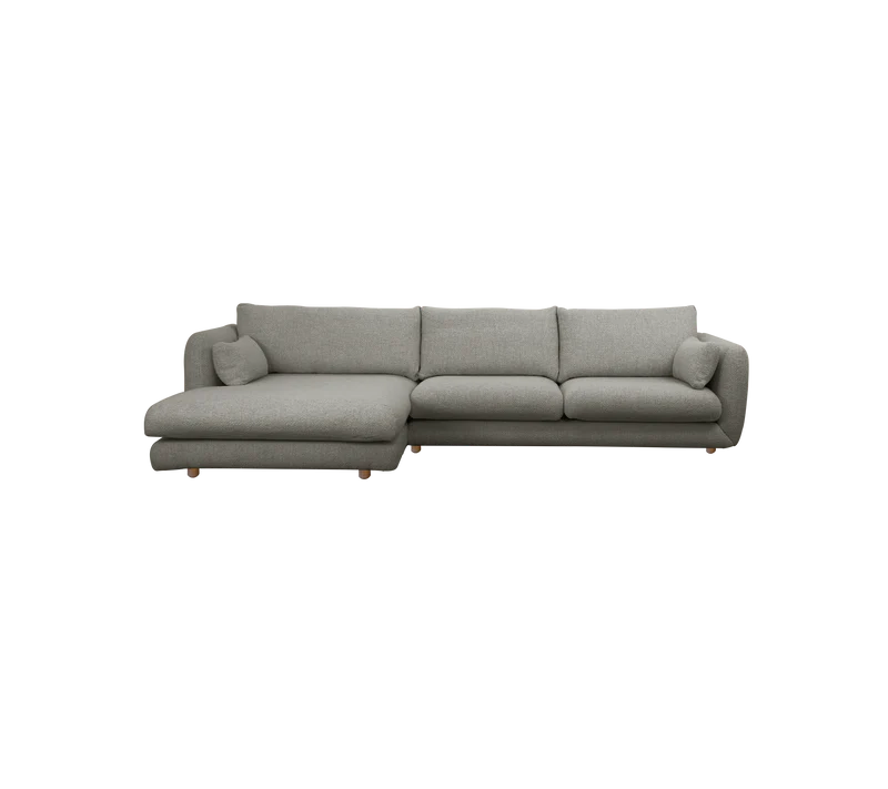 Bloom 2-seater sofa with chaise longue, right and teak legs