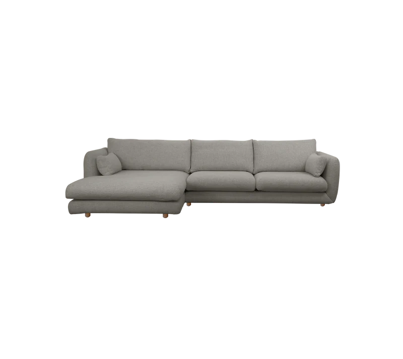 Bloom 2-seater sofa with chaise longue, right and teak legs