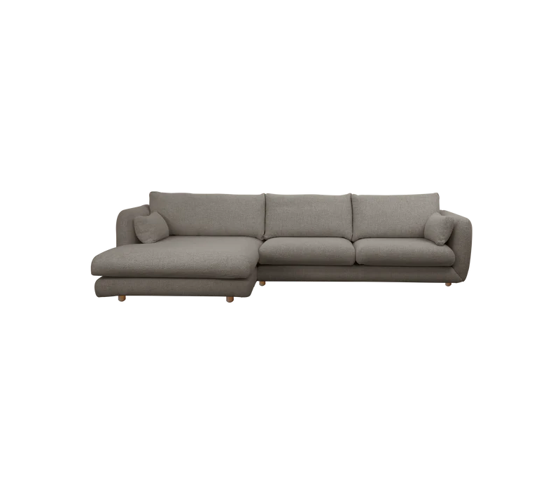 Bloom 2-seater sofa with chaise longue, right and teak legs